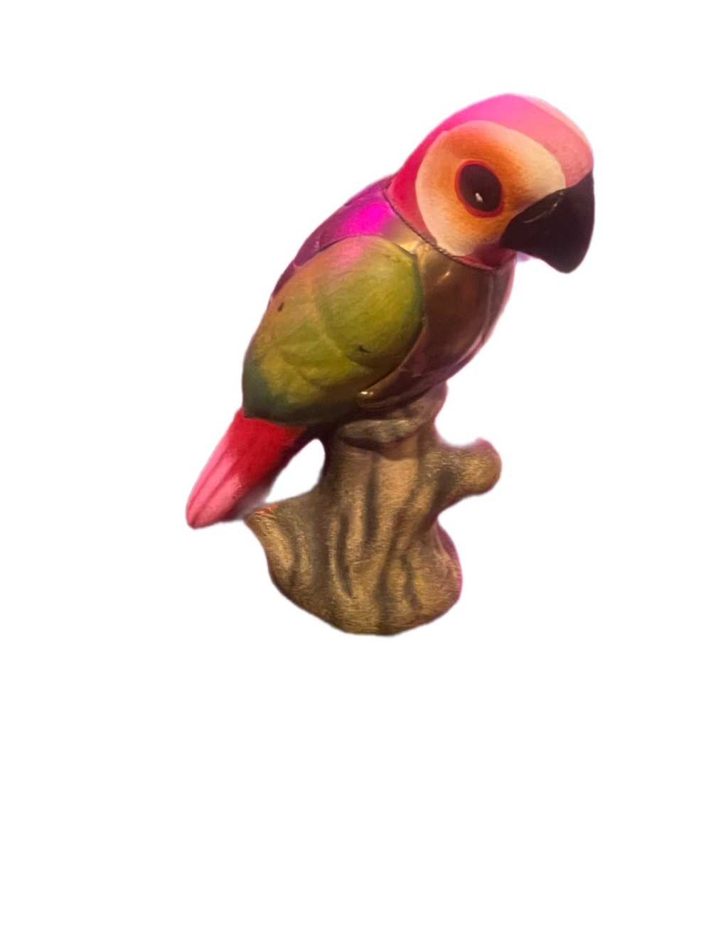 "Vintage 1970s Chalkware Plaster Parrot w/ copper breast plate